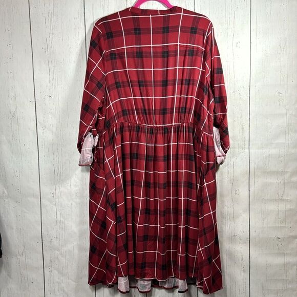 Torrid Red Plaid Button Front Shirt Dress Size 2X Casual Grunge Cozy Plus - Picture 15 of 15